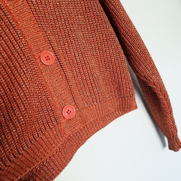 American Apparel Chunky Knit Metallic Cardigan Crop One Size Bronze Shimmer USA - Picture 10 of 16